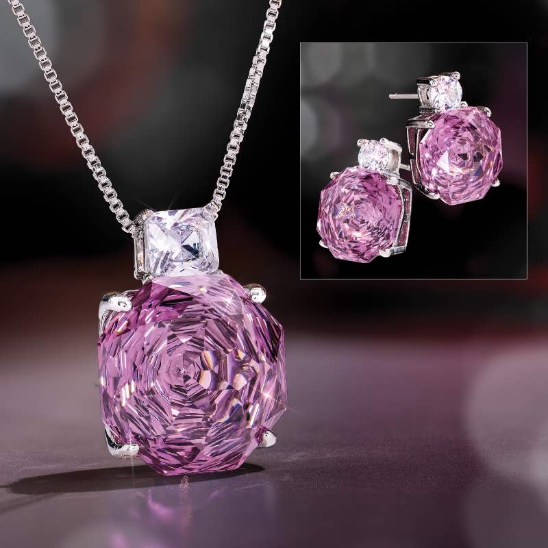 Double Asscher Rose Necklace & Earrings